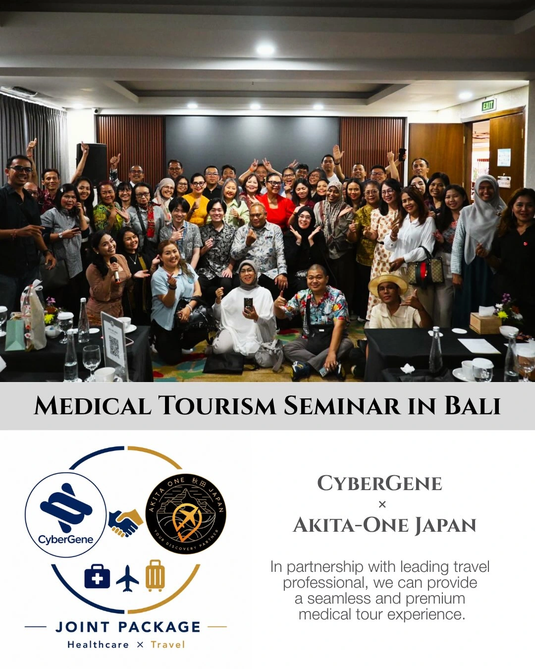 Peserta seminar berfoto bersama di ruang konferensi.