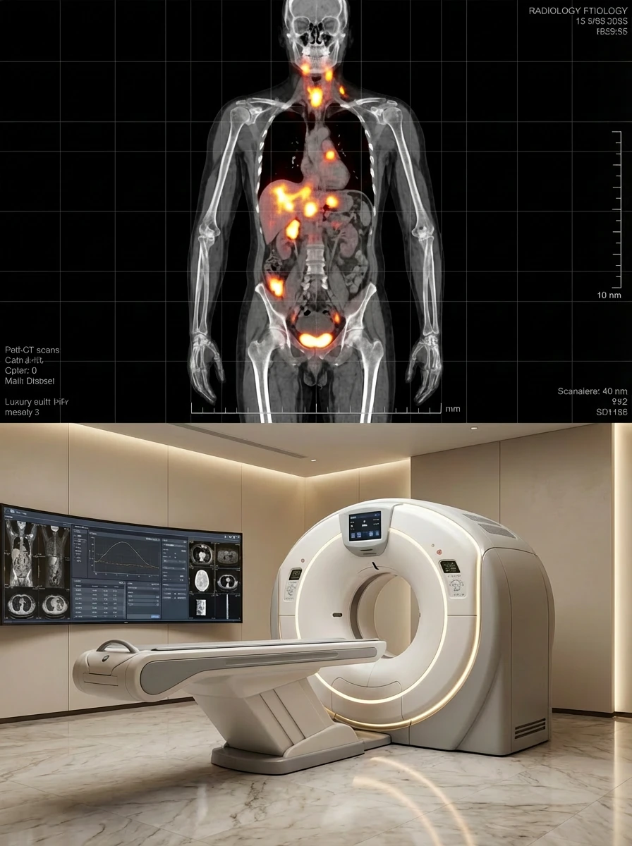 Ilustrasi konsep pemeriksaan FDG PET-CT.
