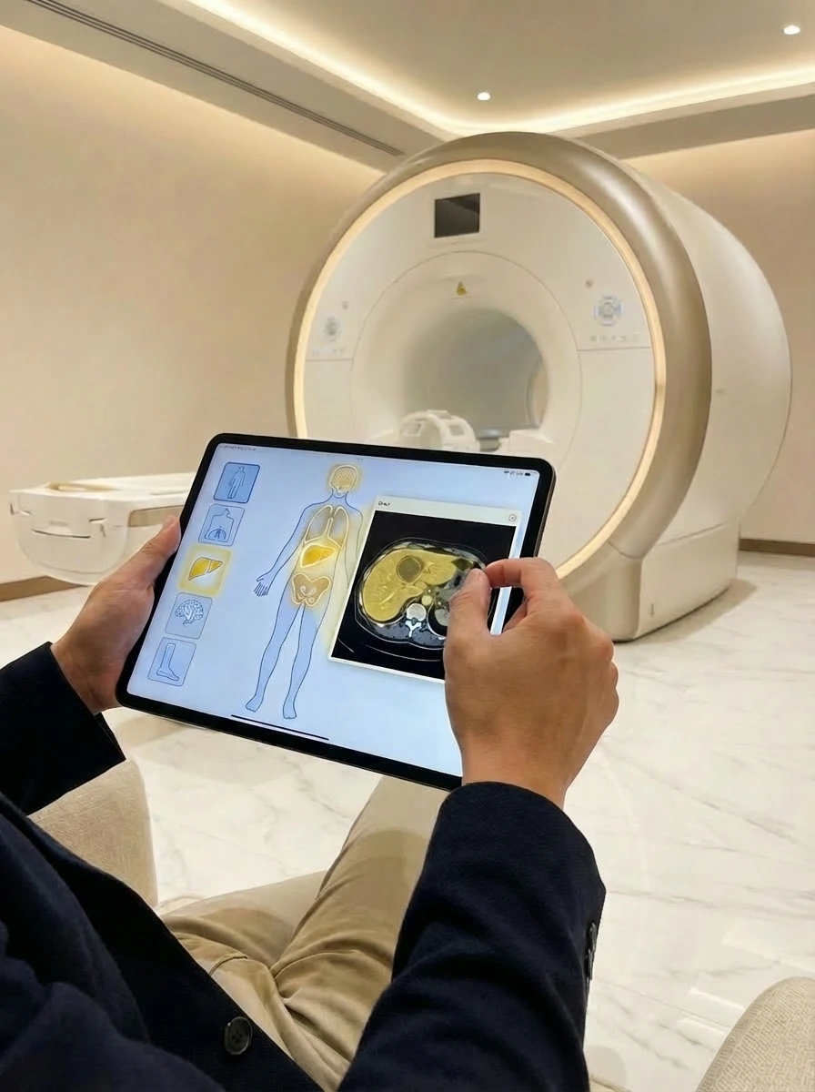 Ilustrasi konsep pemeriksaan MRI area tubuh tertentu.